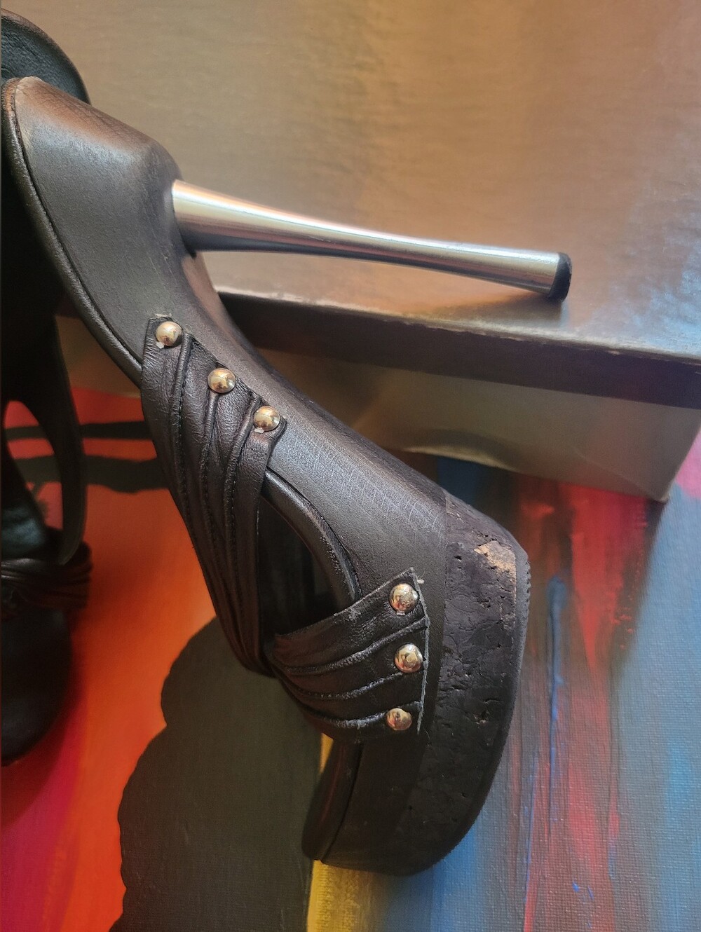 XTC On Melrose Black Leather Slip On Jill Metal Heels - Picture 5 of 9